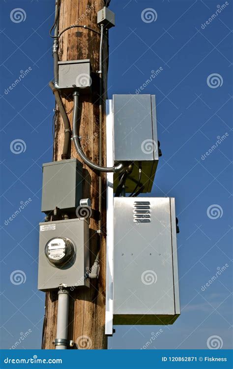 electric boxes.on.telephone poles|pole mounted electrical outlet box.